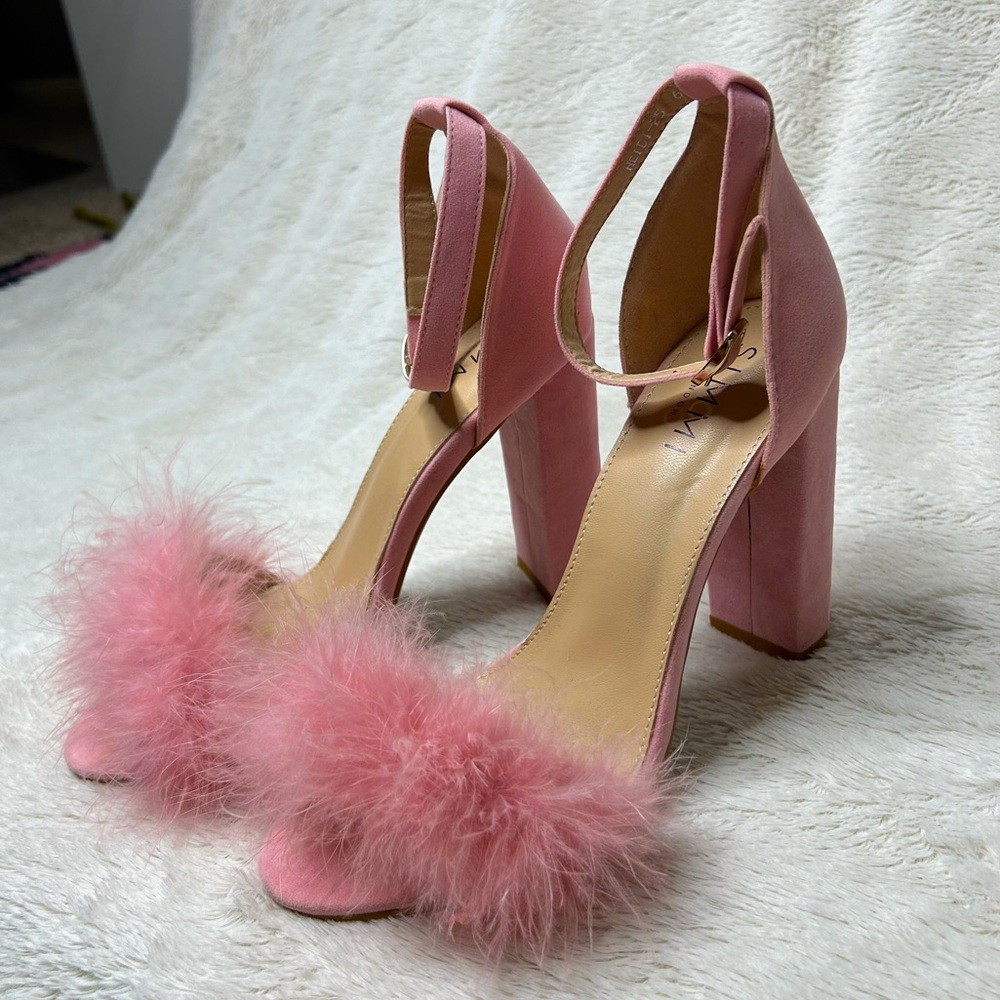 Pink Suede Feathered Size 9 Simmi London Open-toe Heels